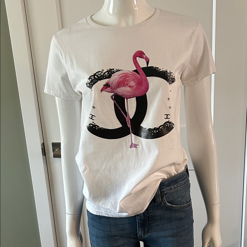 Chic Flamingo Influencer Graphic Tee | Luxury Inspired Logo | Effortless Chic - Picture 2 of 11